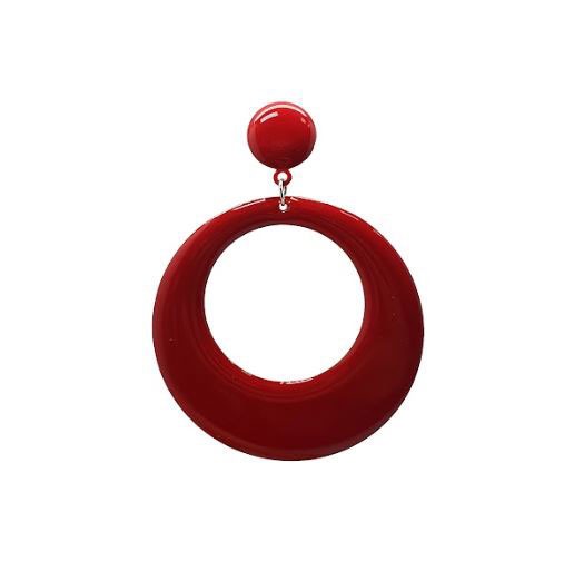Large Round Enameled Flamenco Hoop Earrings. Red